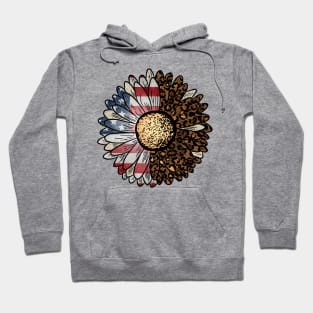 Patriotic Sunflower with Leopard Print Hoodie